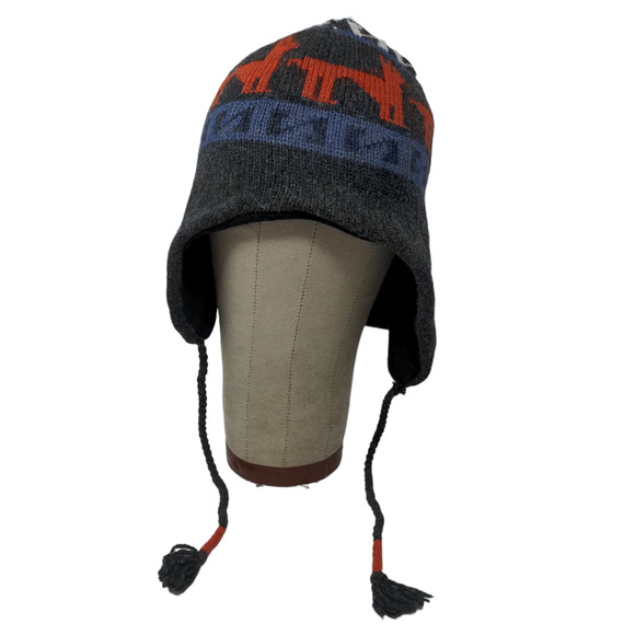 Unbranded Men's Knit Beanie Hat Gray OSFM Wool Blend Lined Llama Pattern - Picture 1 of 12